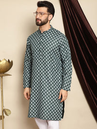 Motif Etnik Hijau Anouk Bercetak Kurta Linen Kapas Lurus