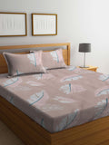 KLOTTHE Fitted_Snowd_Sbs Beige Leaf Cotton 300 TC Fitted King Superfine Bedsheet dengan 2 Sarung Bantal-250 x 225 cm
