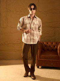 DENNISON Men Double Pocket Drop Shoulder Oversized Cotton Checked Shacket