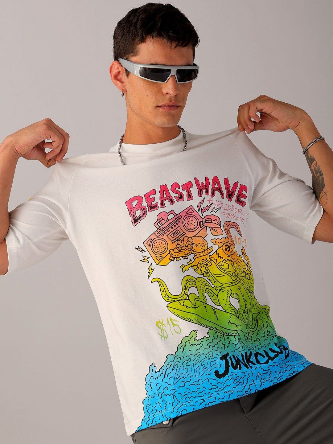 The Indian Garage Co Men Graphic Printed Round Neck Cotton Oversized T-Shirt
