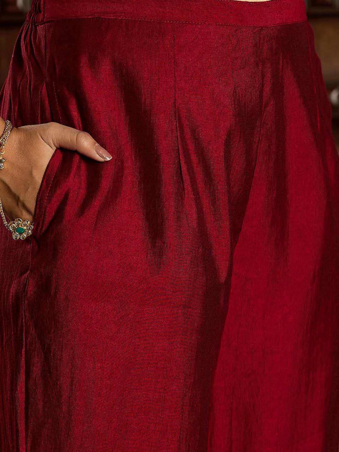 Indo Era Ethnic Motifs Zari Embroidered Liva Kurta with Trouser & Dupatta