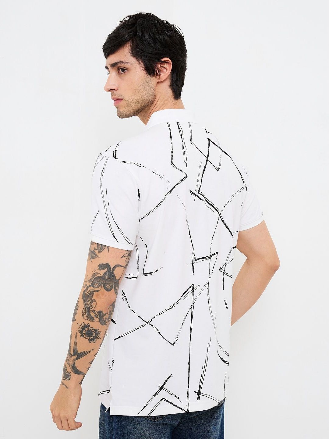 SPYKAR Men Abstract Printed Polo Collar Cotton Slim Fit T-shirt