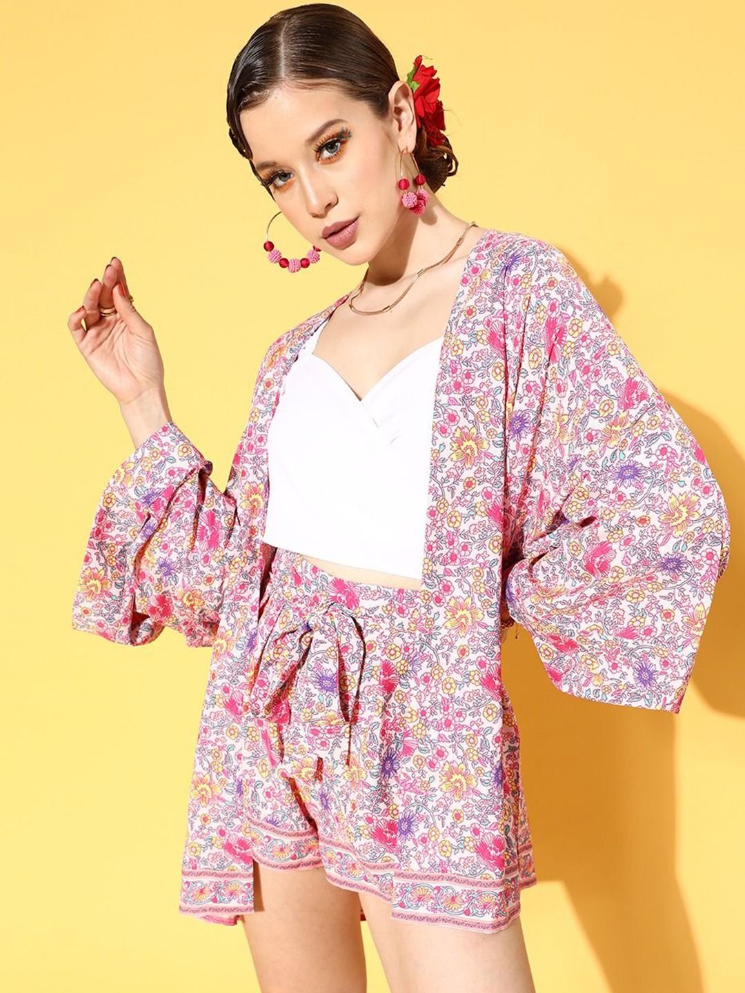 Berrylush Floral Printed V-Neck Longline Shrug