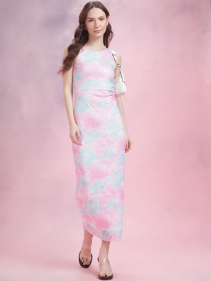 DressBerry Ruched Dyed Mesh Maxi Dress