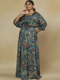 Mamicha Floral Print Kimono Sleeve Crepe Kaftan Maxi Dress