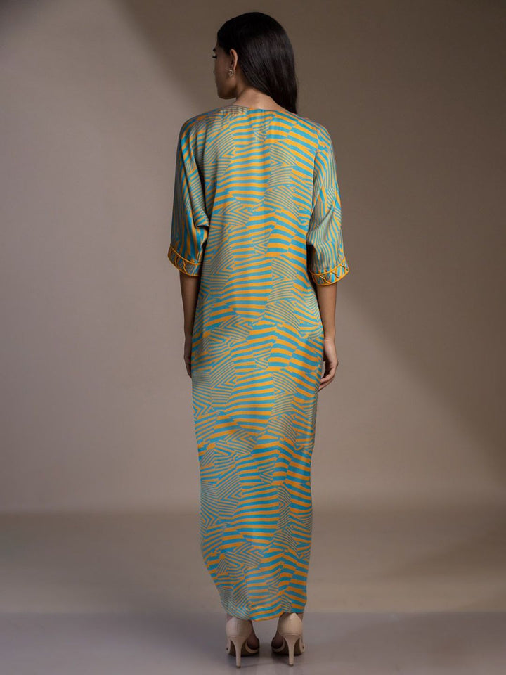 Mamicha Wanita Cetak Lengan Batwing V-neck A-Line Maxi Dress