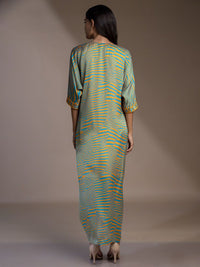 Mamicha Wanita Cetak Lengan Batwing V-neck A-Line Maxi Dress