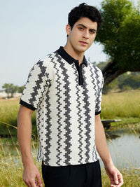Campus Sutra Men Striped Polo Collar Cotton T-shirt