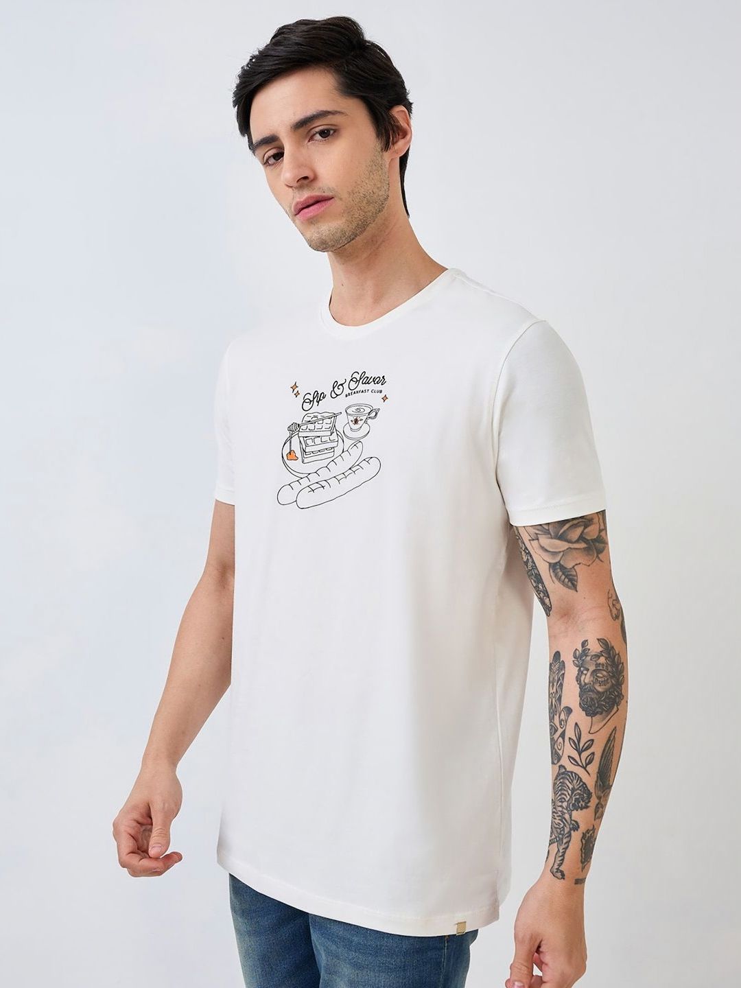 SPYKAR Men Typography Printed Slim Fit Cotton T-shirt