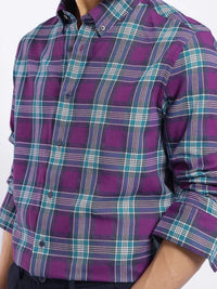 RARE RABBIT Men Comfort Button-Down Collar Tartan Checked Cotton Casual Shirt