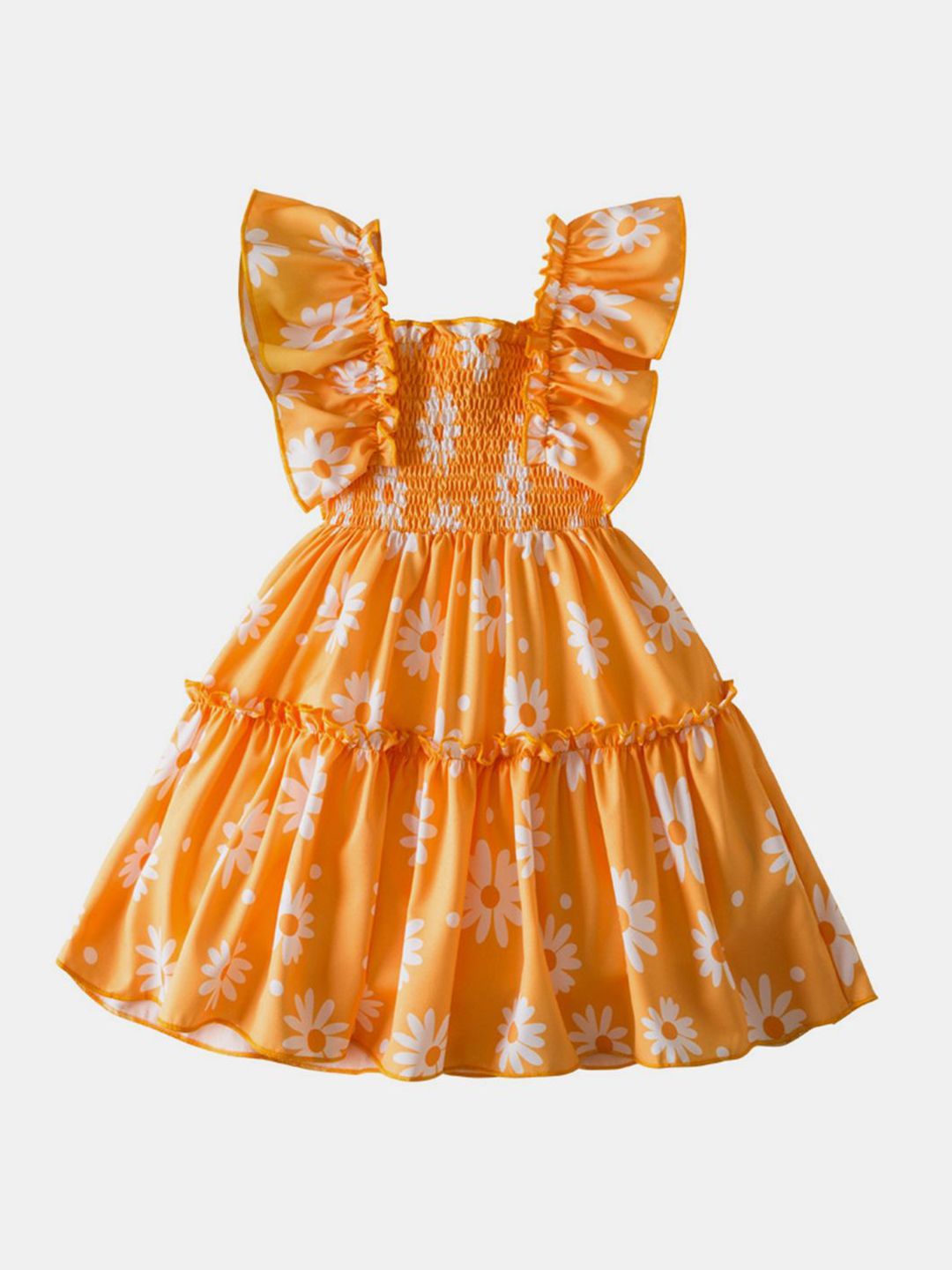 YK Floral Print Flutter Sleeve Fit & Flare Dress