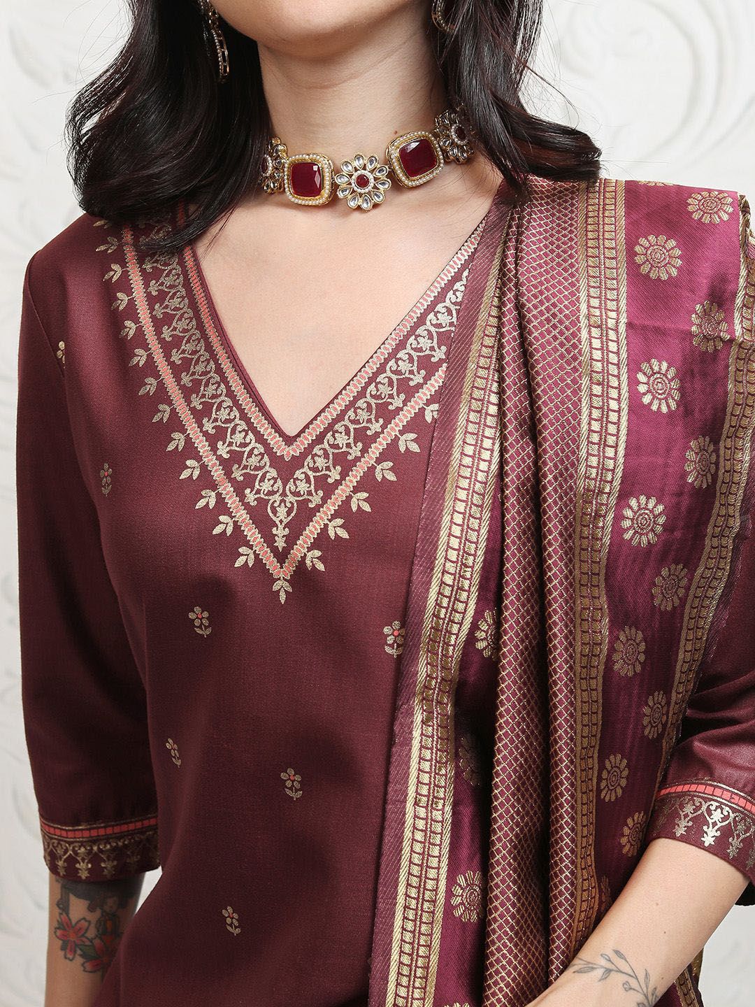 Vishudh Women Ethnic Motifs Printed Regular Kurta with Palazzos & With Dupatta