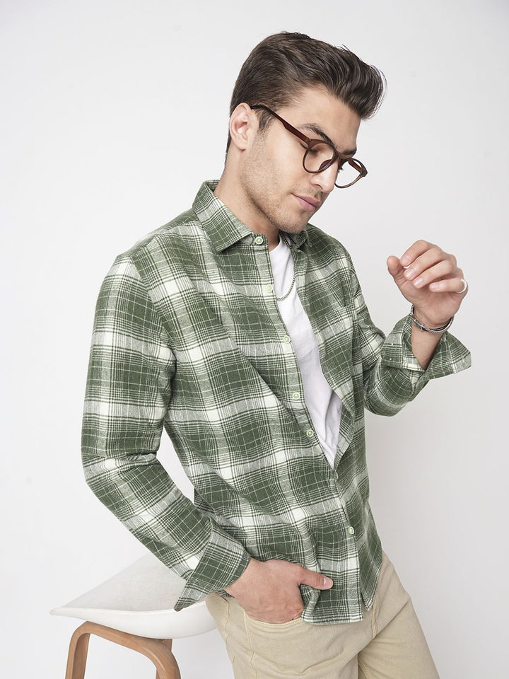 VASTRADO Men Classic Fit Spread Collar Tartan Checked Cotton Casual Shirt