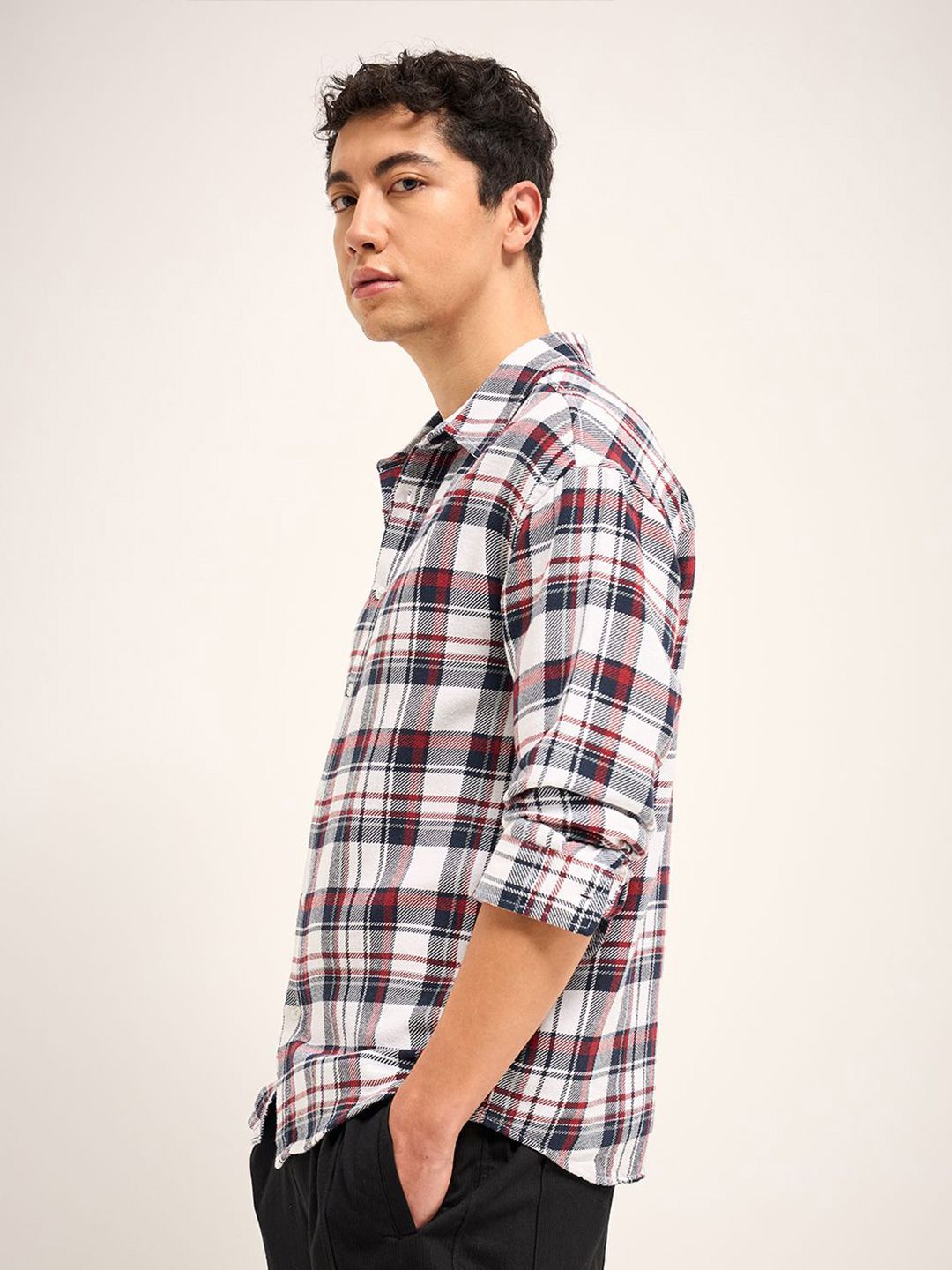 THE BEAR HOUSE Men Tartan Checked Cotton Relaxed Fit Casual Shirt