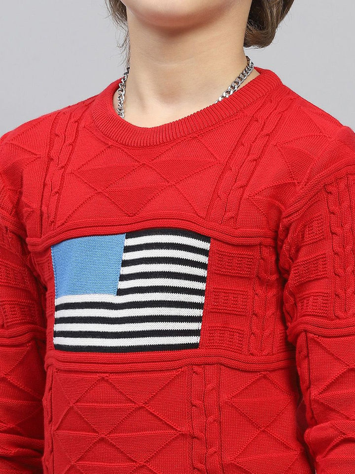 Monte Carlo Boys Cable Knit Self Design Cotton Winter Pullover