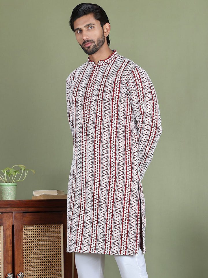 Jompers Geometric Printed Mandarin Collar Straight Kurta With Trouser