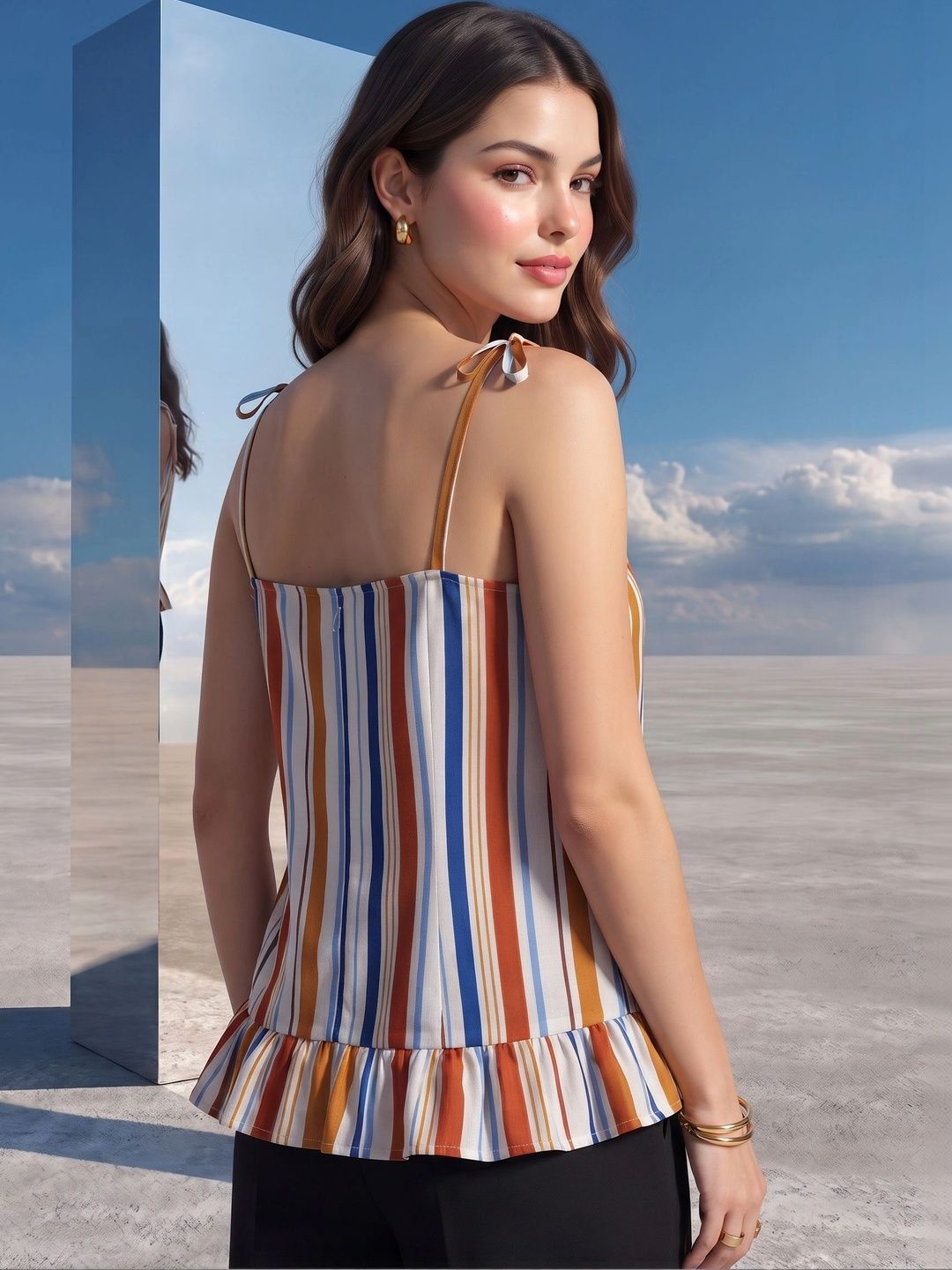 Mamicha Striped Ruffles Top