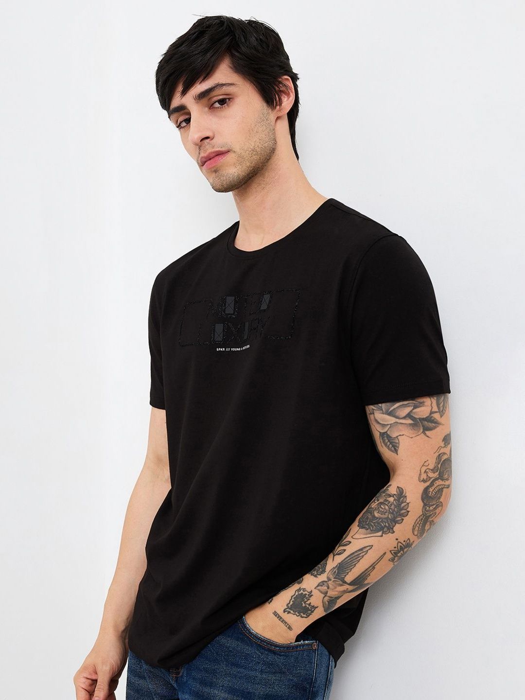 SPYKAR Men Graphic Printed Round Neck Cotton Slim Fit T-shirt