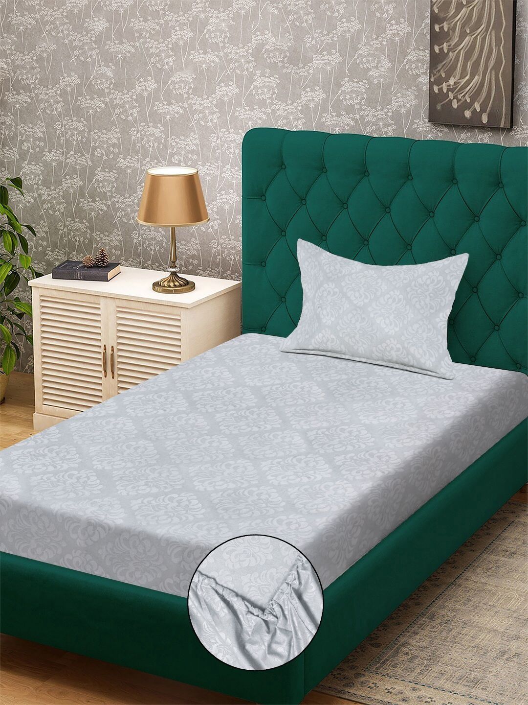 KLOTTHE Grey Floral Printed Dilengkapi 300 TC Single Cadar Halus Dengan Sarung Bantal