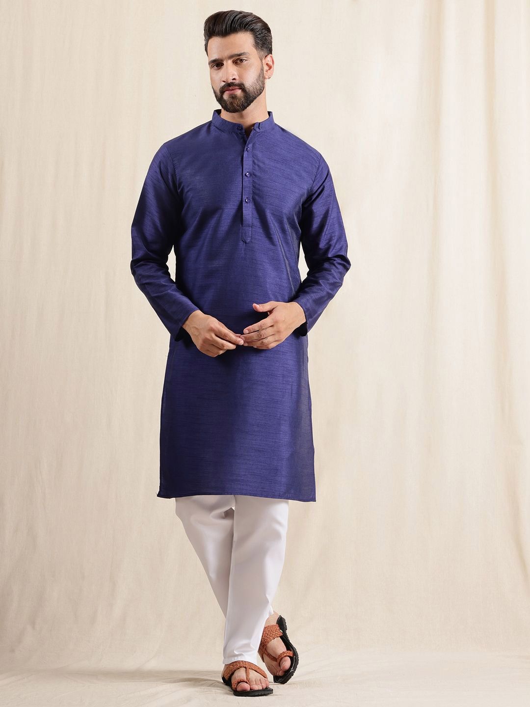 Anouk Men Mandarin Collar Regular Straight Kurta with Pyjamas