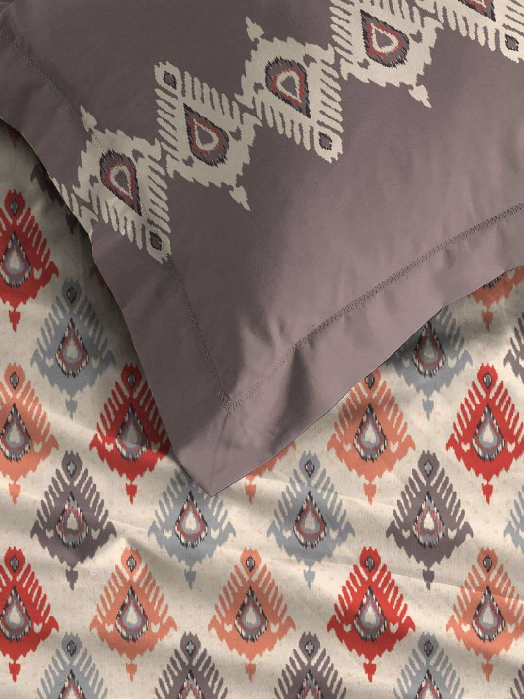 MYTRIDENT Dusk & Dawn Red Ethnic Cotton 144 TC Double Queen Bedsheet Set-2.28mX2.54m