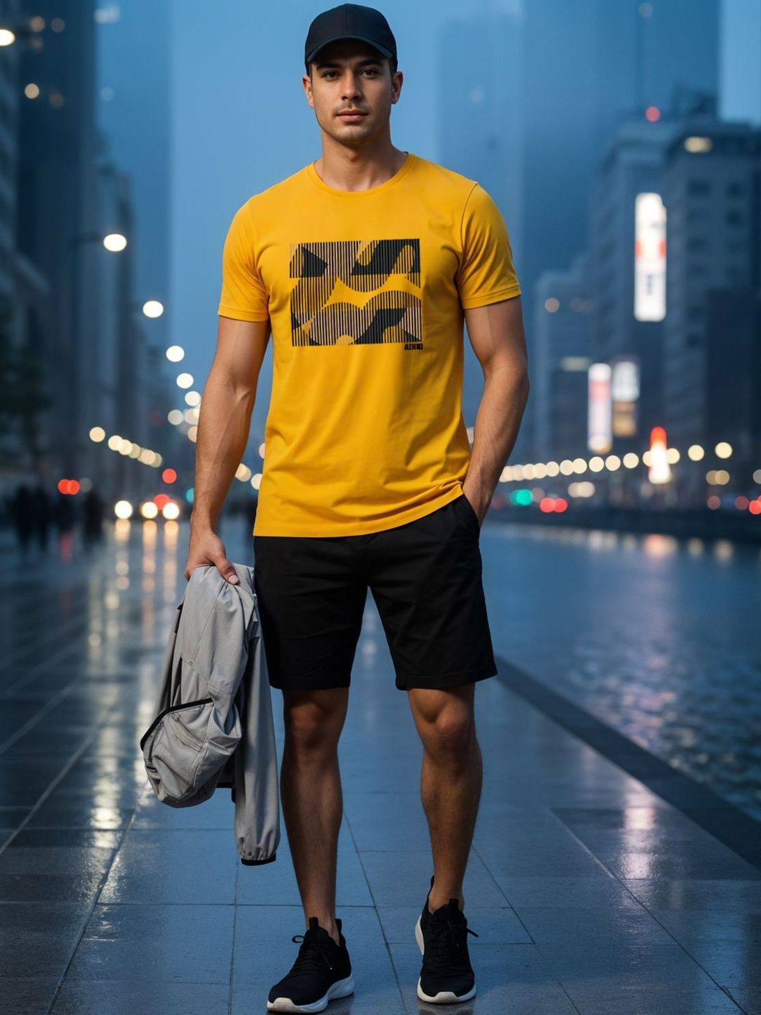 ADRO Abstrak Bercetak Lengan Pendek Baju-T Kapas Regular Fit