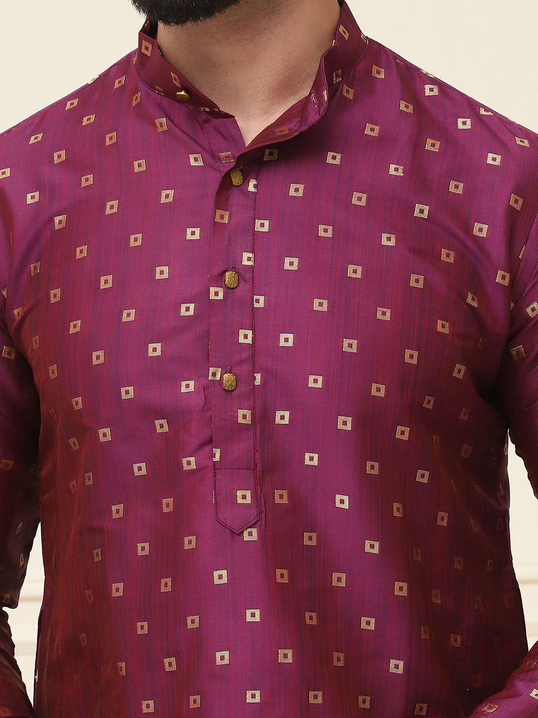 SOJANYA Kurta Kolar Mandarin Rekaan Tenun Geometrik Dengan jaket Churidar & Nehru