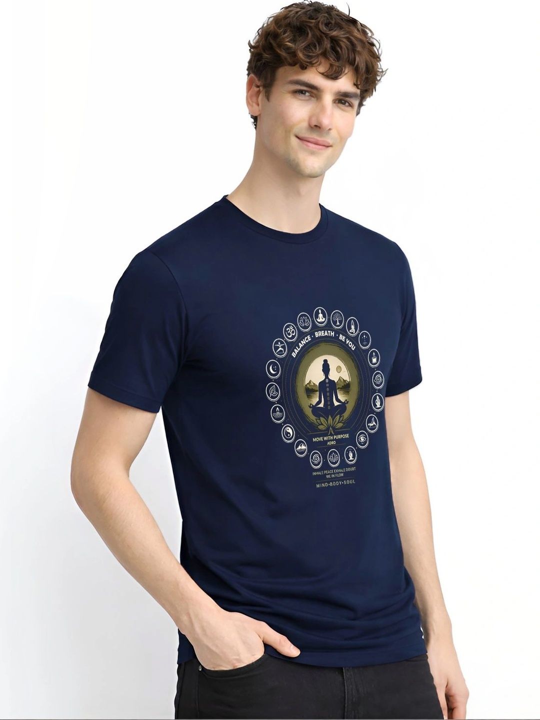 ADRO Lelaki Grafik Bercetak Leher Bulat Lengan Biasa Kapas T-shirt