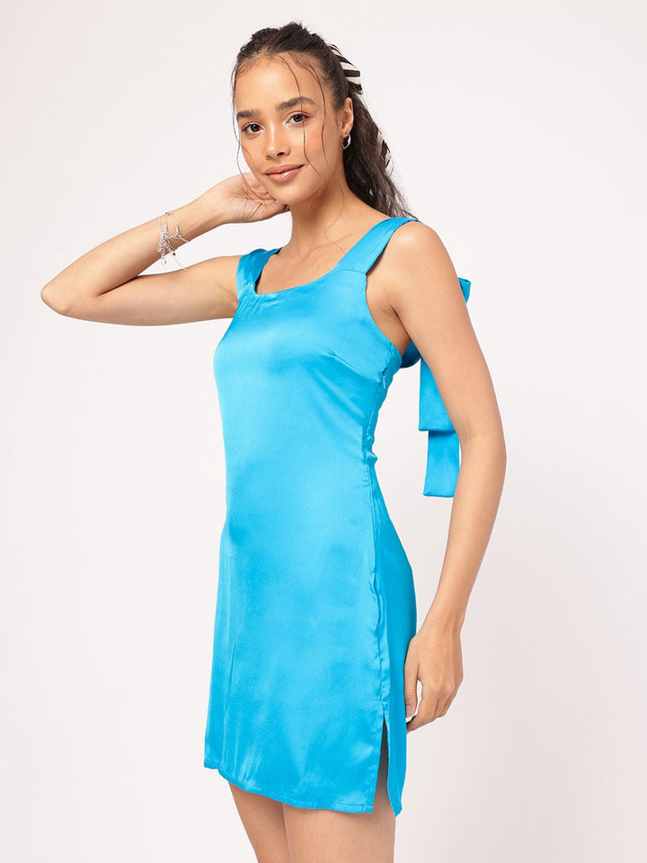 DressBerry Luxe Satin Tie-Up Detailed Satin Mini Dress