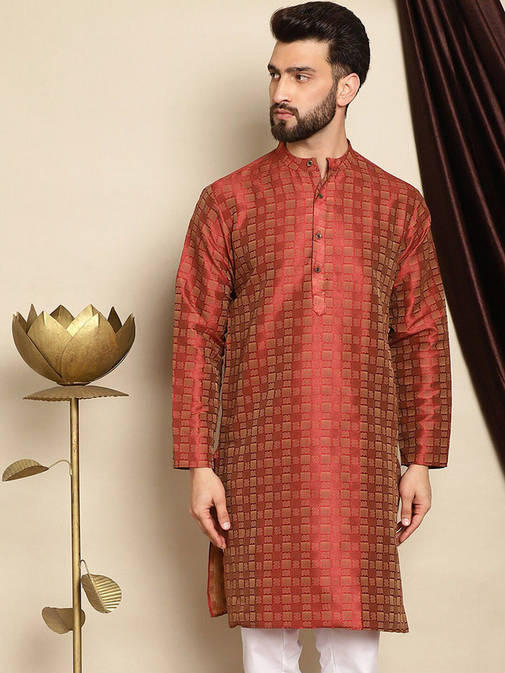 Anouk Geometric Printed Mandarin Collar Jacquard Straight Kurta