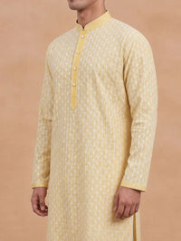 House of Chikankari Lelaki Rekaan Tenun Kurta Kapas Kolar Mandarin