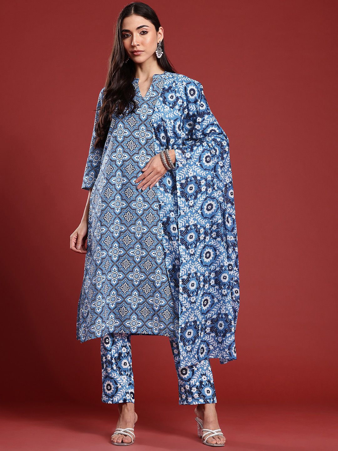 Anouk Ethnic Motifs Printed Regular Kurta with Trousers & With Dupatta
