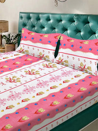 Myntra Elegant Homes Pink & White Floral 300 TC King Bedsheet with 2 Pillow Covers