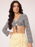 DressBerry Monochrome Vibe Animal Rivets Ruched Crop Top