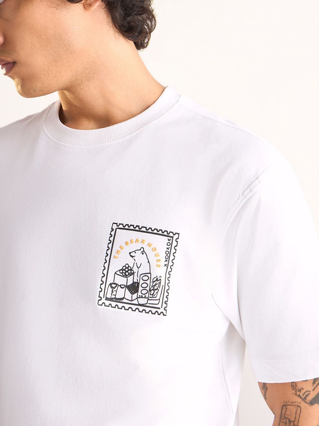 THE BEAR HOUSE Men Printed Drop-Shoulder Sleeves T-shirt