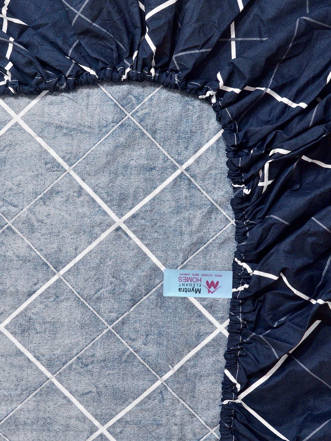 Myntra Elegant Homes Blue Geometric 300 TC King Bedsheet with 2 Pillow Covers