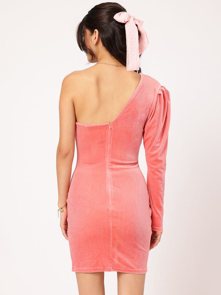 DressBerry One Shoulder Velvet Finish Bodycon Mini Dress