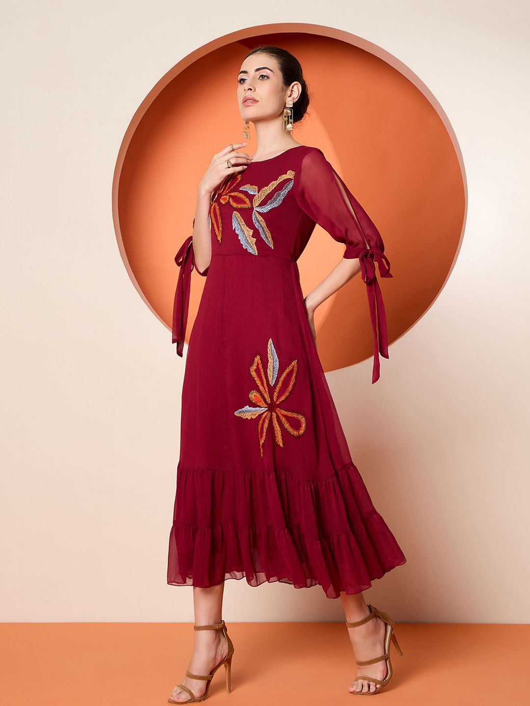 Antheaa Women Embroidered Fit & Flare Maxi Dress
