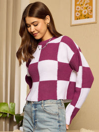 Berrylush Women Colourblocked Pullover Cable Knit Pullover