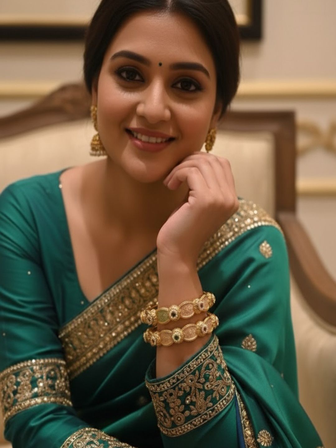 PANASH Set Of 2 24K Gold Plated Stone Studded Bangles