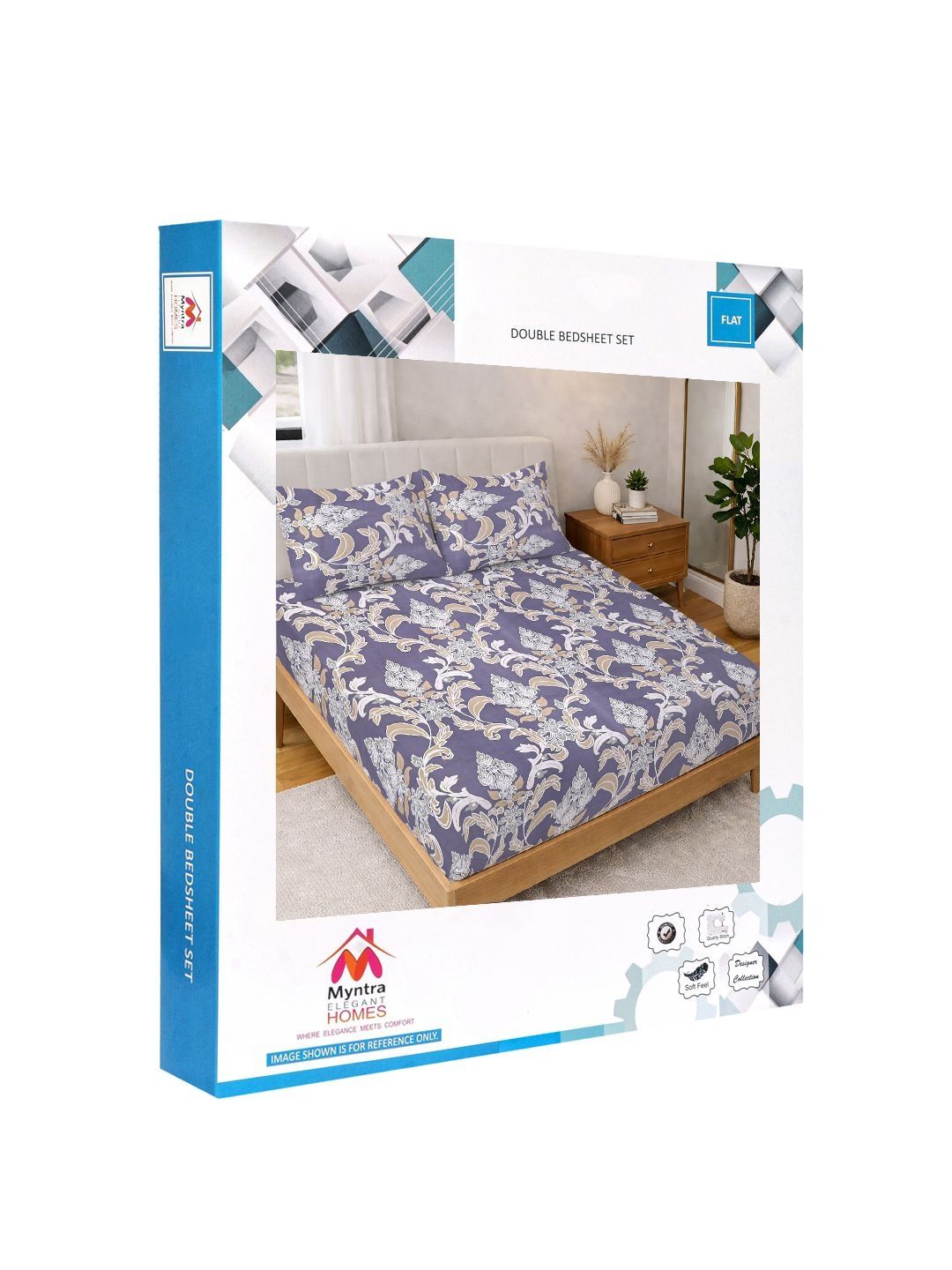Myntra Elegant Homes Purple Floral 300 TC King Double Bedsheet with 2 Pillow Covers
