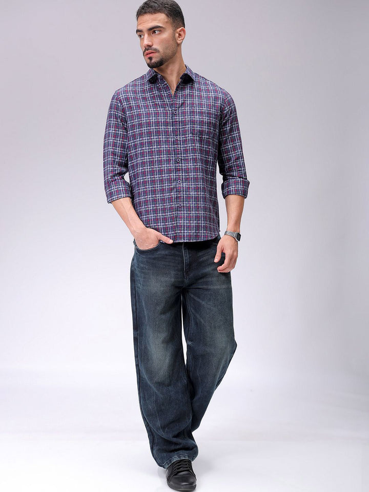 The Indian Garage Co Men Slim Fit Opaque Checked Casual Shirt