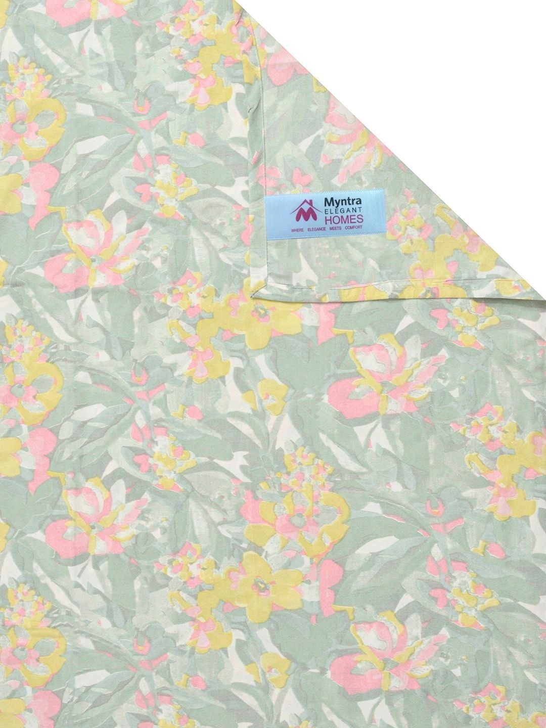 Myntra Elegant Homes Green & Pink Floral 300 TC Single Bedsheet with 1 Pillow Covers