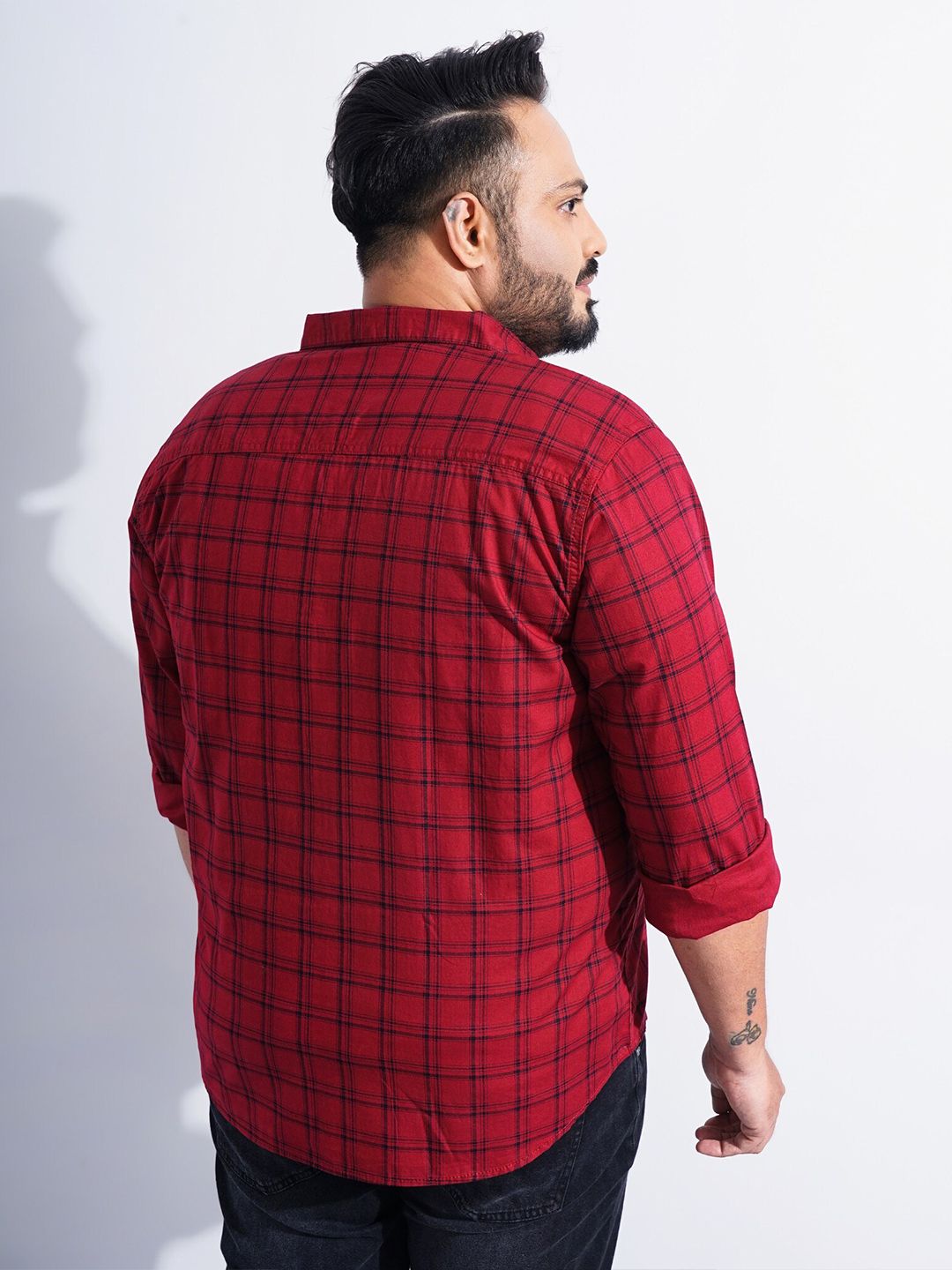 The Indian Garage Co Plus Size Windowpane Checked Cotton Casual Shirt