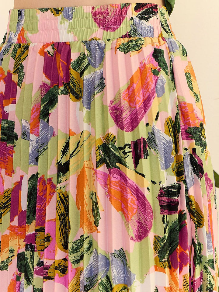 Berrylush Floral Printed Pleated Maxi Skirts