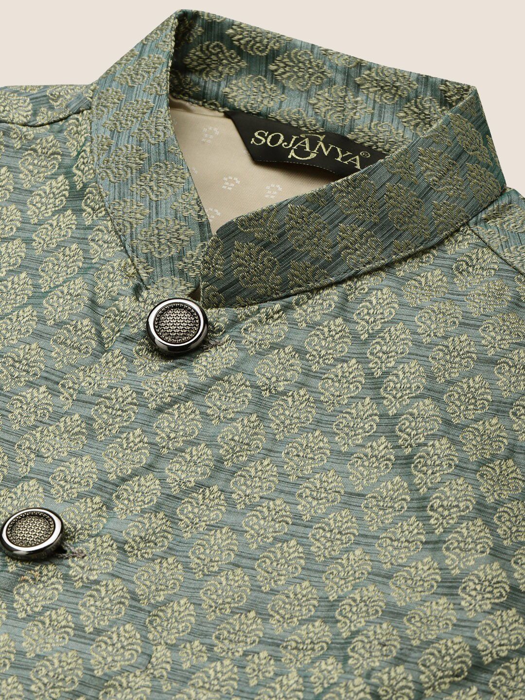 SOJANYA Mandarin Collar Regular Kurta With Churidar & Nehru Jacket