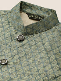 SOJANYA Mandarin Collar Regular Kurta With Churidar & Nehru Jacket
