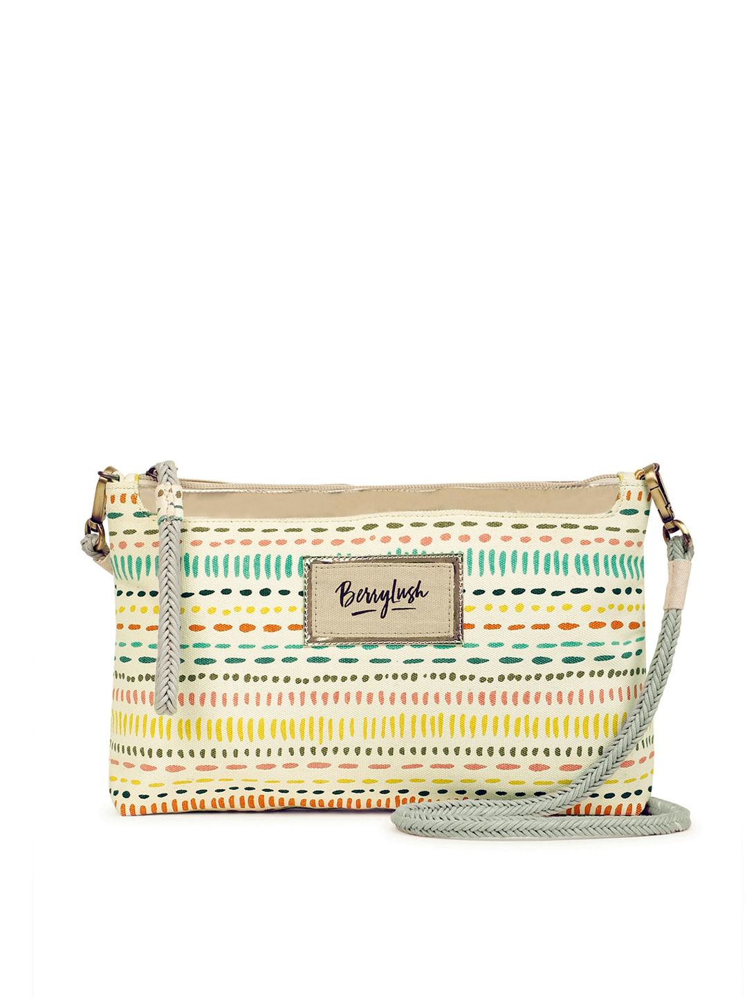 Berrylush White Printed Structured Sling Bag