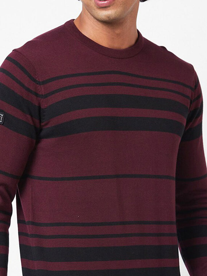 SPYKAR Striped Ribbed Cotton Pullover Sweater