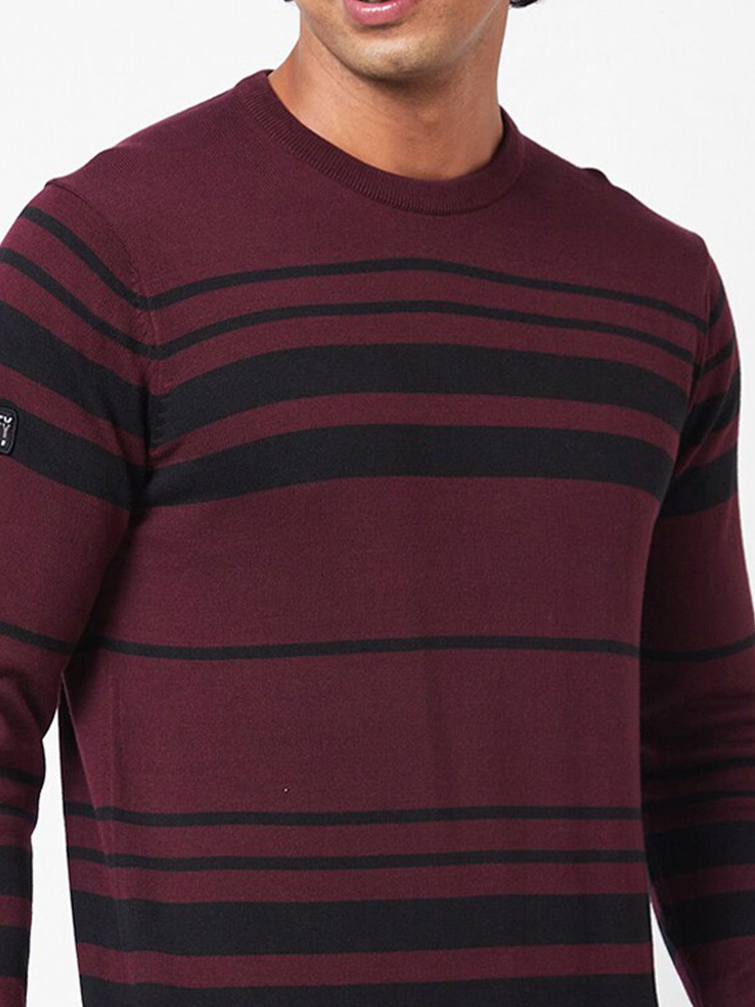 SPYKAR Striped Ribbed Cotton Pullover Sweater